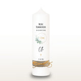 Kommunionkerze Eukalyptus gold für Mädchen – personalisiert