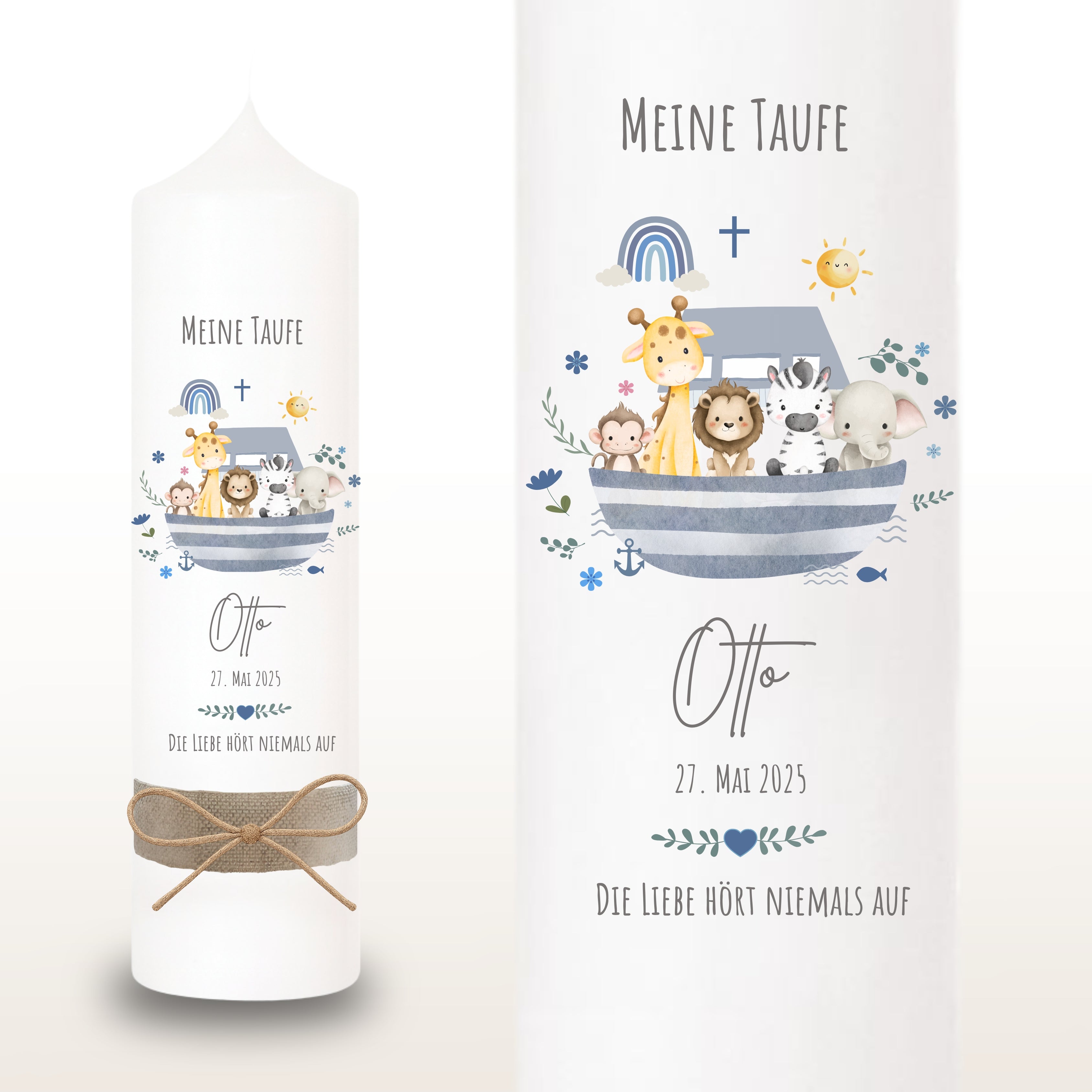 Taufkerze Wal Symbole blau – Ansicht 2