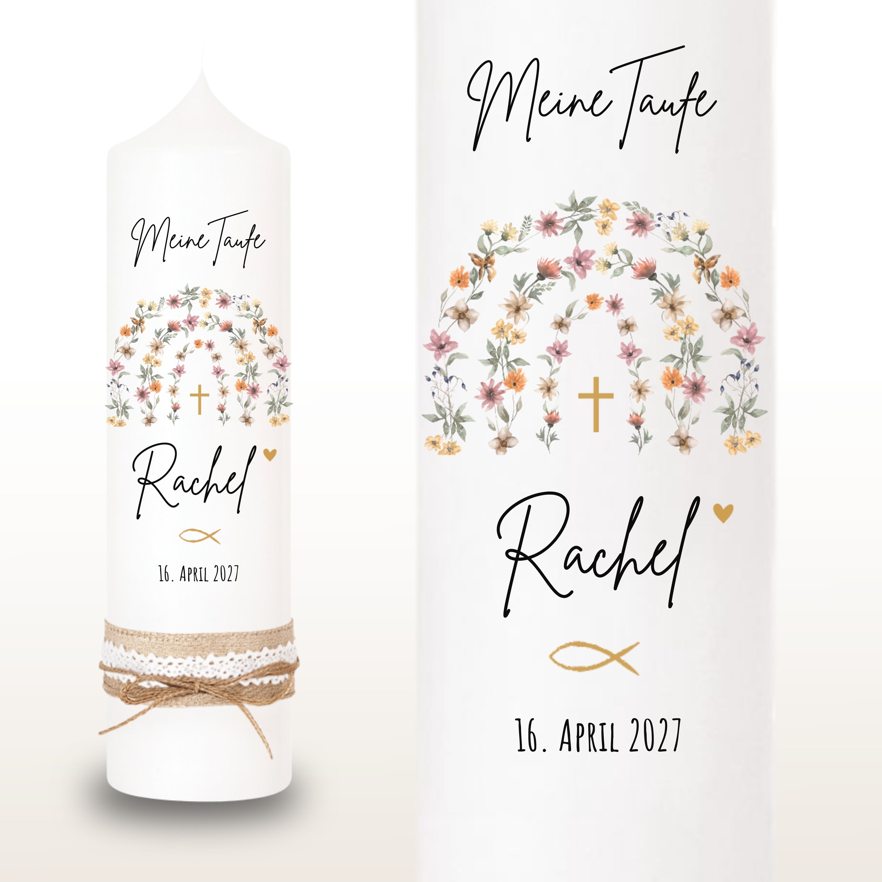Taufkerze Regenbogen Blumen bunt – Ansicht 2