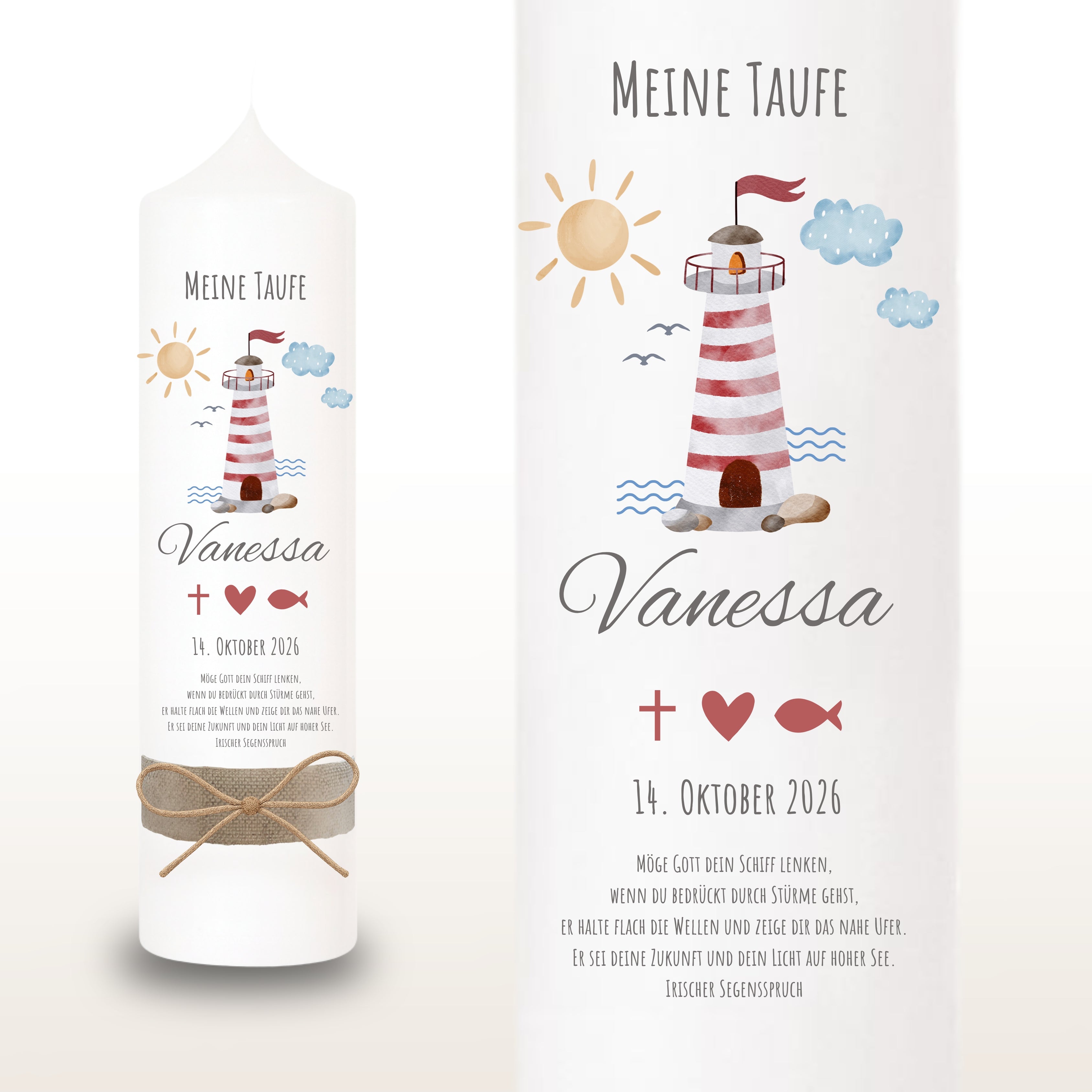 Taufkerze Wal Symbole blau – Ansicht 2