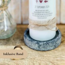 Load image into Gallery viewer, Taufkerze "Vanessa" Wal hell blau mit christlichen Symbolen - personalisiert
