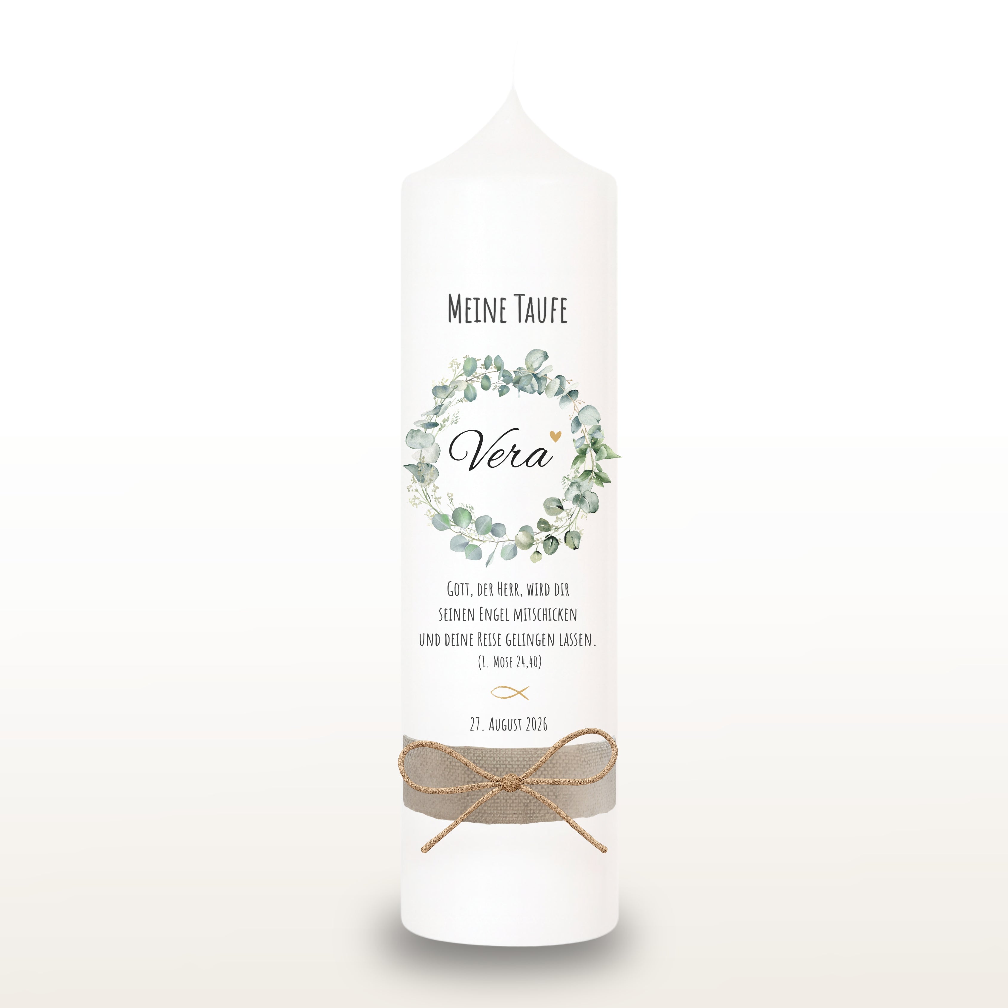 Taufkerze Blumenkranz Mini Herz, personalisiert