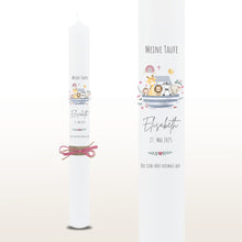 Lade das Bild in den Galerie-Viewer, Taufkerze &quot;Elisabeth&quot; Wal hell blau mit christlichen Symbolen - personalisiert
