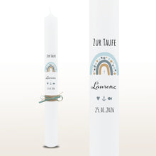 Lade das Bild in den Galerie-Viewer, Taufkerze &quot;Laurenz&quot; Sterne Regenbogen - personalisiert
