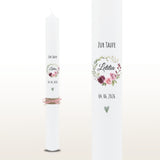 Taufkerze Blattkranz Rosen rosa – personalisiert