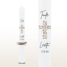 Charger l'image dans la galerie, Taufkerze "Loretta" Blumen | Kreuz | Blumenkreuz - personalisiert
