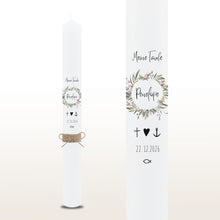 Lade das Bild in den Galerie-Viewer, Taufkerze &quot;Penelope&quot; Blumenkranz - personalisiert
