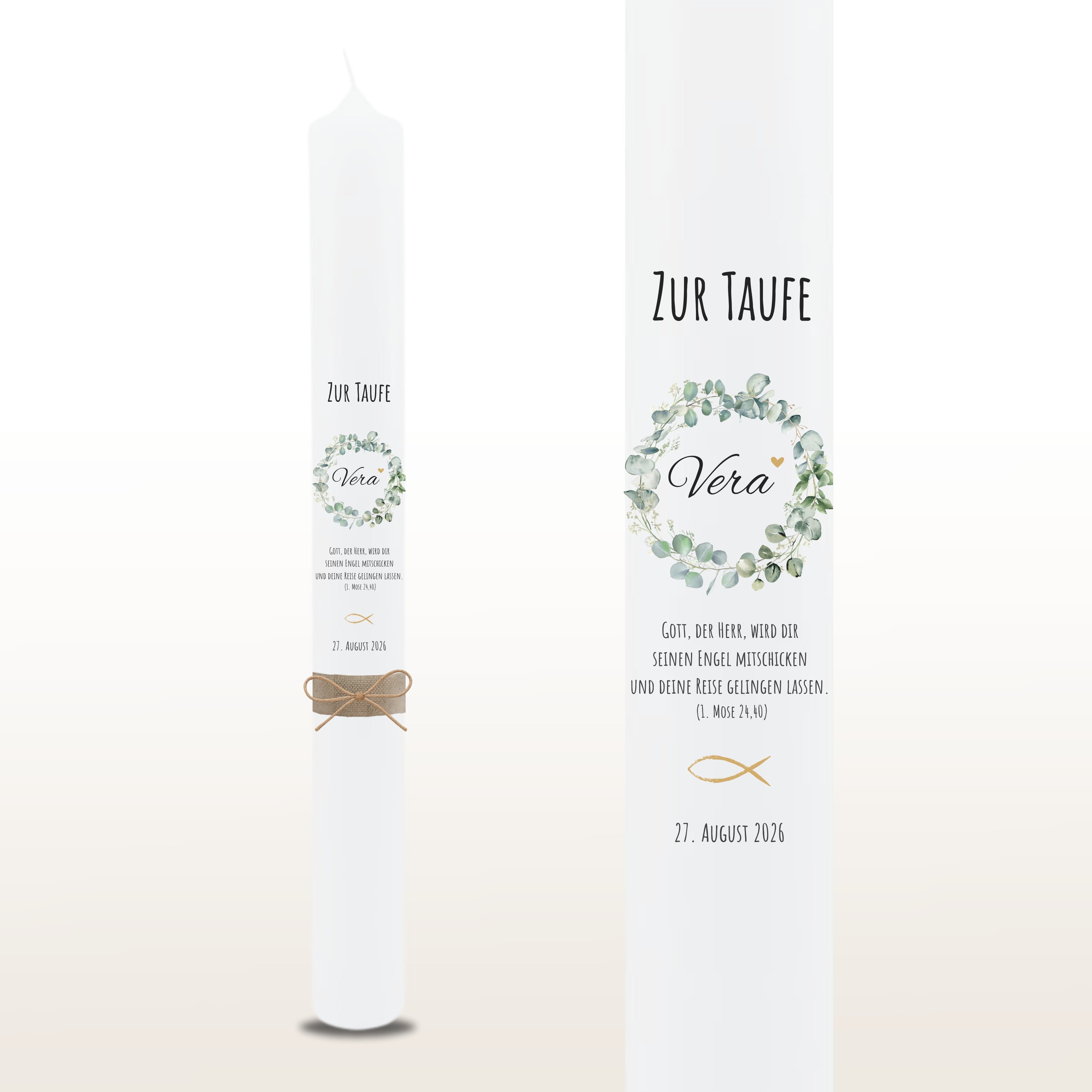 Taufkerze Blumenkranz Mini Herz – personalisiert