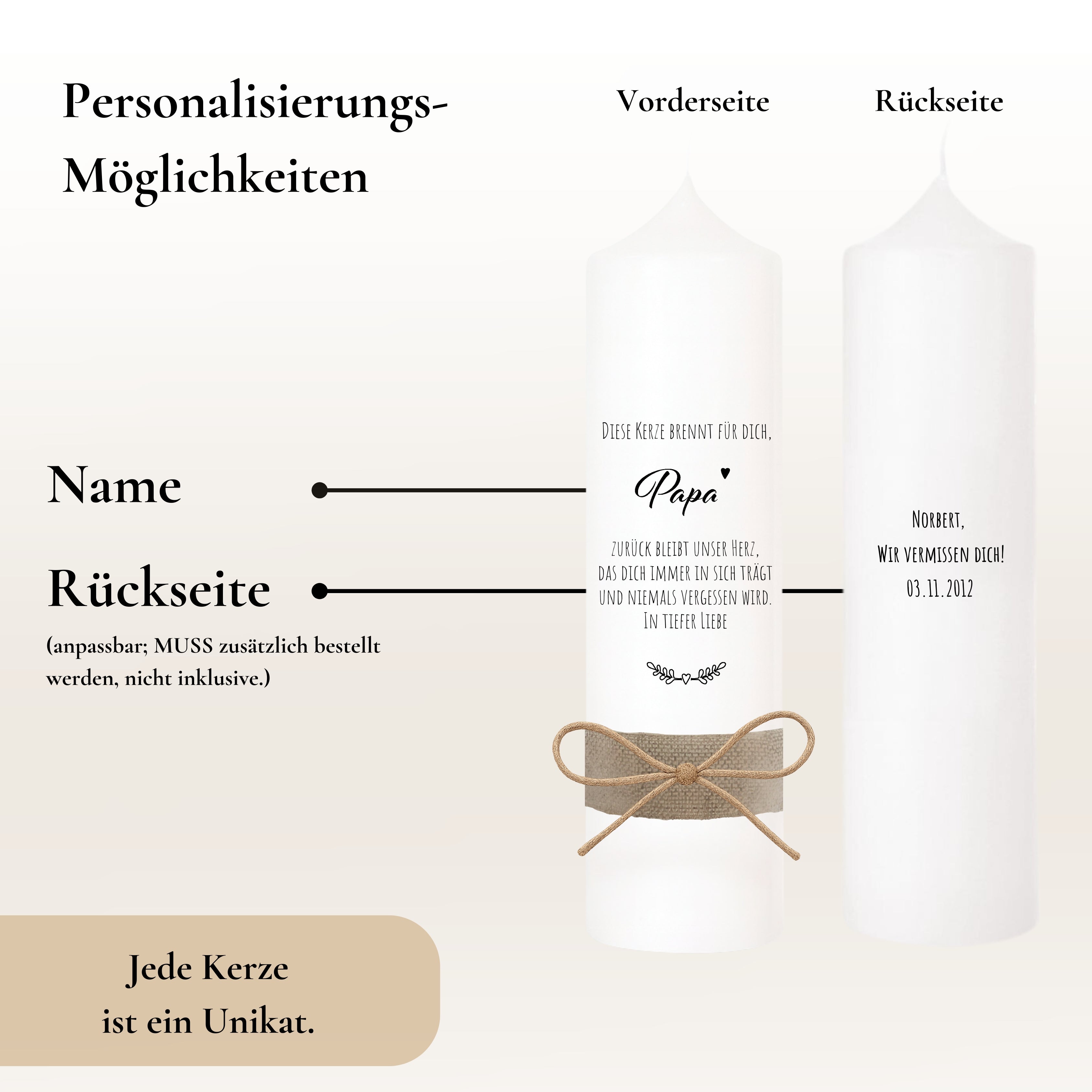 Trauerkerze "Wolfi" - personalisiert