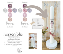 Load image into Gallery viewer, Kerzenfolie &quot;Katrin-christliche Symbole&quot; * Kommunionkerze | Taufkerze | Konfirmationskerze * - Kerzensticker personalisiert DIY
