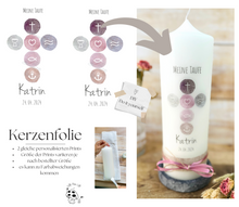 Load image into Gallery viewer, Kerzenfolie &quot;Katrin-christliche Symbole&quot; * Kommunionkerze | Taufkerze | Konfirmationskerze * - Kerzensticker personalisiert DIY
