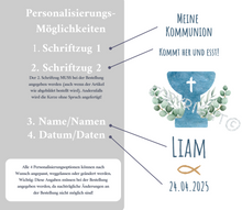 Lade das Bild in den Galerie-Viewer, Kommunionkerze &quot; Kommt her und esst-Liam&quot; - personalisiert
