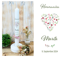 Load image into Gallery viewer, Communion candle &quot;Marita&quot; flower heart - personalised

