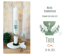 Lade das Bild in den Galerie-Viewer, Kommunionkerze &quot; Kommt her und esst-Thor&quot; - personalisiert
