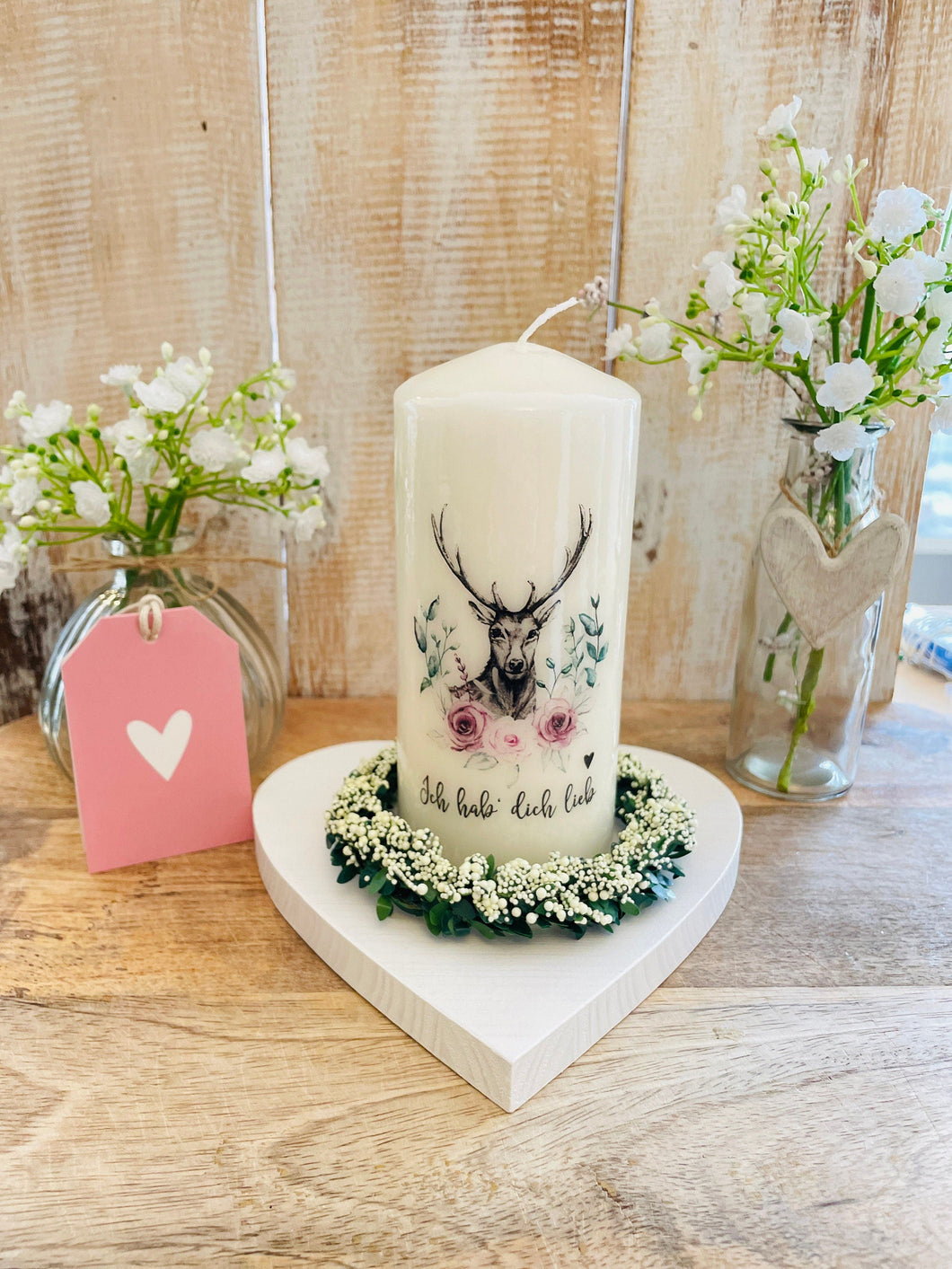 Geschenk Kerze Hirsch mit Blumen 