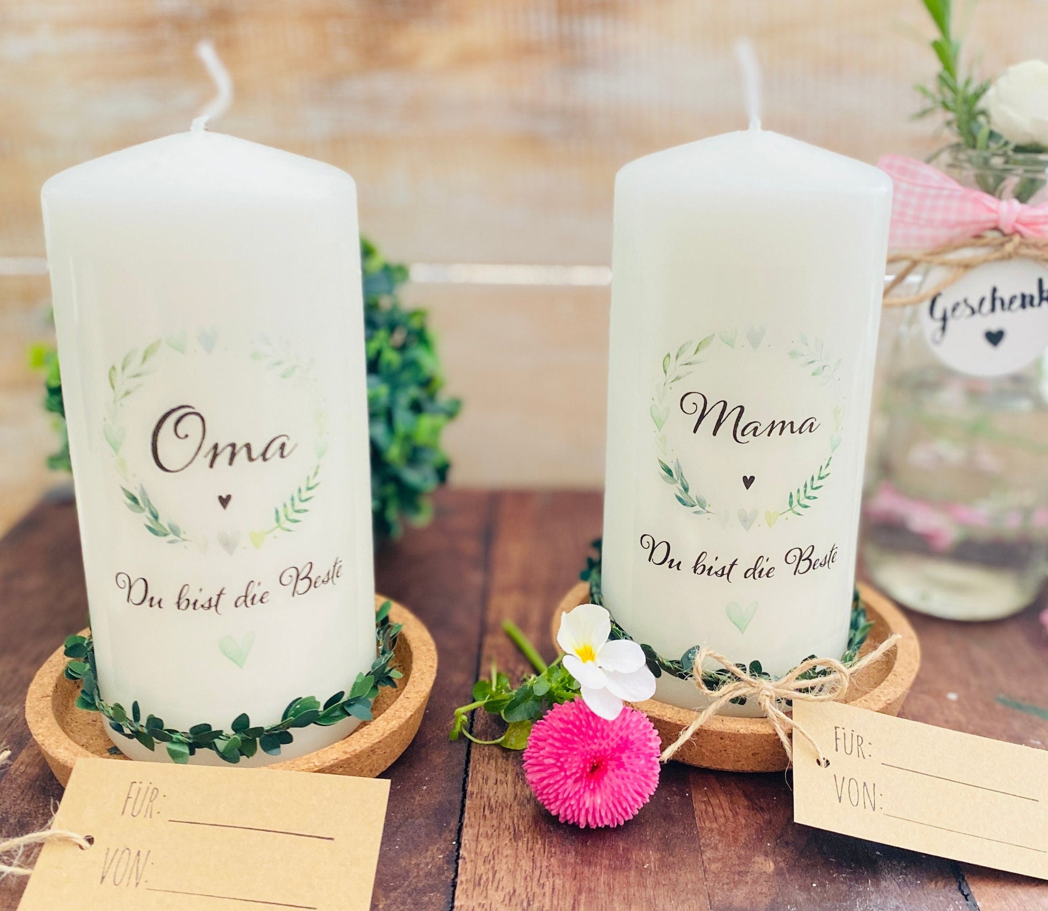 Gift candle &amp;quot;Grandma you are the best&amp;quot; heart wreath for Mother&amp;#39;s Day ...