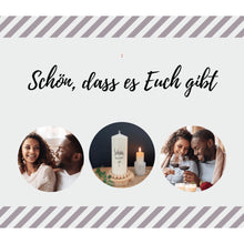 Load image into Gallery viewer, Geschenk Kerze mit Spruch &quot;Schön, dass es Euch gibt&quot; - Rückseite personalisierbar

