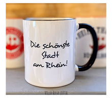 Lade das Bild in den Galerie-Viewer, Heimathafen Düsseldorf Tasse Becher &quot;1288&quot; rot &amp; schwarz *Die schönste Stadt am Rhein*
