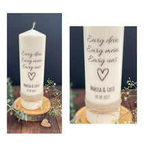 Lade das Bild in den Galerie-Viewer, Hochzeitskerze &quot;Ewig Dein, Ewig mein, Ewig uns.&quot; Kalligrafie - personalisiert
