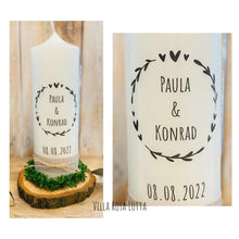 Charger l&#39;image dans la galerie, Hochzeitskerze &quot;Paula&quot; Herzenskranz - personalisiert
