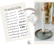 Charger l&#39;image dans la galerie, Kerzenfolie Kerzentattoo &quot;Alltagsliebe&quot; * Glückwunsch | Gute Besserung | Danke | Herzen | Geburtstag | Glück * - Kerzensticker DIY
