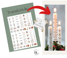 Lade das Bild in den Galerie-Viewer, Kerzenfolie Kerzentattoo &quot; Caspar - Adventskranzkerze &quot; Weihnachtsgeschenk | Zahlen 1-4 | Dala | Haus | Stabkerze - Kerzensticker DIY
