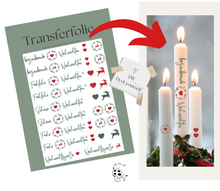 Load image into Gallery viewer, Kerzenfolie Kerzentattoo &quot; Noel-Weihnachtsgrüße klassisch &quot; * Weihnachtsgeschenk | rot grün | Rentier | Herz - Kerzensticker DIY
