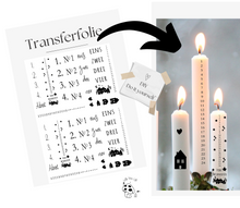 Lade das Bild in den Galerie-Viewer, Kerzenfolie Kerzentattoo &quot; Talin - Adventskranzkerze &quot; * Zahlen 1-4 | schwarz | Haus | Stabkerze - Kerzensticker DIY
