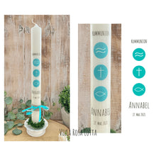 Load image into Gallery viewer, Kommunionkerze &quot;Annabel&quot; christliche Symbole - personalisiert
