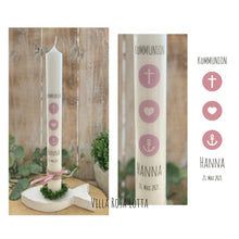 Load image into Gallery viewer, Kommunionkerze &quot;Hanna&quot; christliche Symbole - personalisiert
