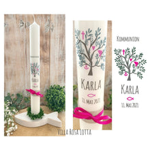 Load image into Gallery viewer, Kommunionkerze &quot;Karla&quot; Lebensbaum - personalisiert
