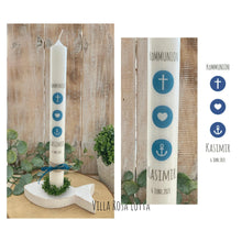 Load image into Gallery viewer, Kommunionkerze &quot;Kasimir&quot; christliche Symbole - personalisiert
