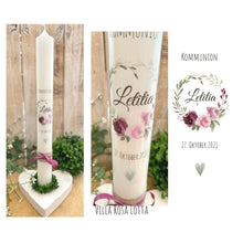 Lade das Bild in den Galerie-Viewer, Kommunionkerze &quot;Letitia&quot; Blumen - personalisiert
