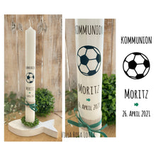 Load image into Gallery viewer, Kommunionkerze &quot;Moritz&quot; Fußball - personalisiert
