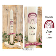 Load image into Gallery viewer, Kommunionkerze &quot;Stella&quot; Regenbogen - personalisiert
