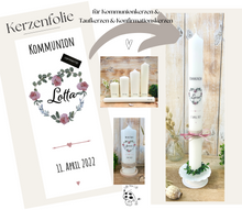 Lade das Bild in den Galerie-Viewer, Kerzenfolie &quot;Lotta Herz&quot; * Kommunionkerze | Taufkerze | Konfirmationskerze * - Kerzensticker personalisiert DIY
