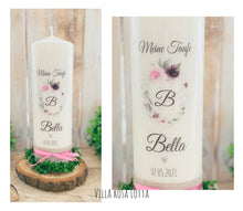 Lade das Bild in den Galerie-Viewer, Taufkerze / Konfirmationskerze &quot;Bella&quot; Blumenkranz oval - personalisiert
