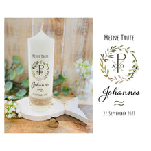 Load image into Gallery viewer, Taufkerze Konfirmationskerze &quot;Johannes&quot; Pax Zeichen - personalisiert
