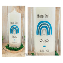 Load image into Gallery viewer, Taufkerze / Konfirmationskerze &quot;Kalle&quot; Regenbogen - personalisiert
