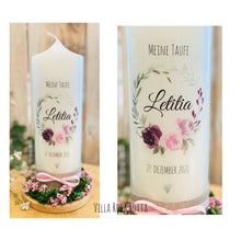 Charger l&#39;image dans la galerie, Taufkerze / Konfirmationskerze &quot;Letitia&quot; Blumen - personalisiert
