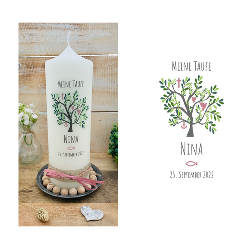 Taufkerze / Konfirmationskerze “Nina” Lebensbaum - personalisiert