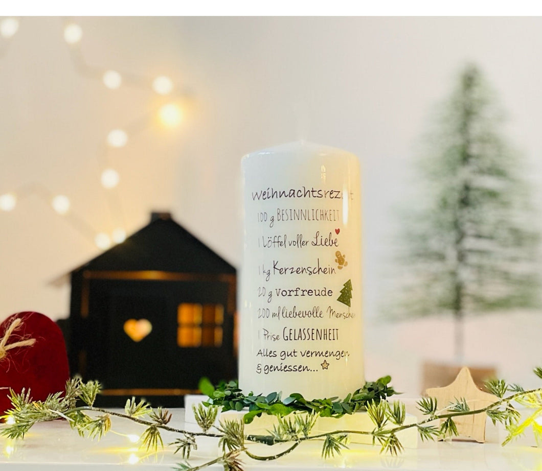 Weihnachtskerze/Adventskerze * Irma Weihnachtsrezept *Dekokerze + Kerze Lebkuchen Tannenbaum Herz Stern