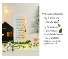 Load image into Gallery viewer, Weihnachtskerze/Adventskerze * Irma Weihnachtsrezept *Dekokerze + Kerze Lebkuchen Tannenbaum Herz Stern
