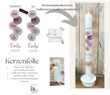 Lade das Bild in den Galerie-Viewer, Kerzenfolie &quot;Emilia&quot; * Kommunionkerze | Taufkerze | Konfirmationskerze * - Kerzensticker personalisiert DIY
