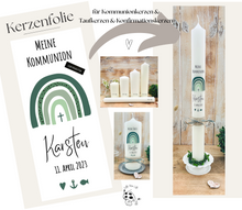 Charger l&#39;image dans la galerie, Kerzenfolie Regenbogen &quot;Karsten&quot; * Kommunionkerze | Taufkerze | Konfirmationskerze * - Kerzensticker personalisiert DIY
